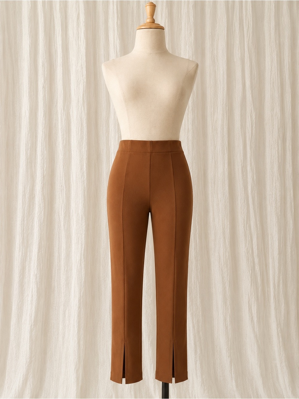 Never worn: Forever 21 High-Rise Brown Straight Leg Pants with Front Ankle Slit